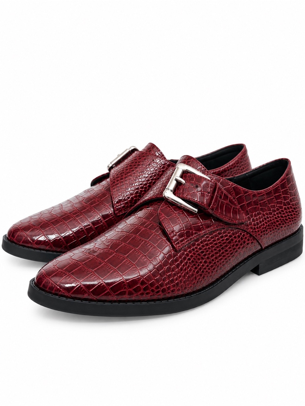 ALDO Burgundy Croc Embossed Monk Strap Oxfords Loafers 7.5